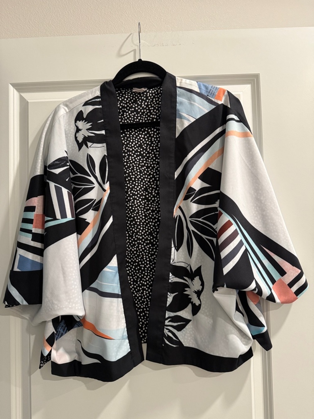 Chico’s Abstract Floral Open-Front Kimono Jacket  reversible sz s/m